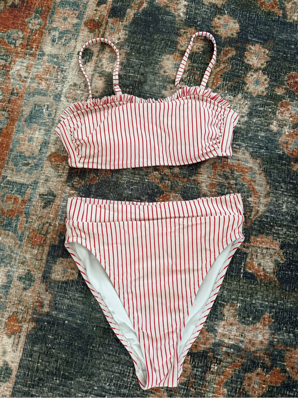Xhilaration White Bikini with Red Pinstripes